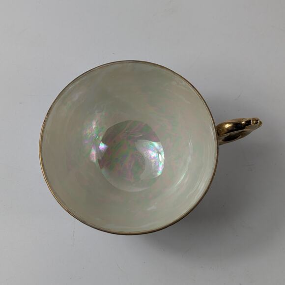 Red Cardinal Lusterware Teacup Japan Gold White Blue Pinwheel Bone China Gift - Picture 5 of 13